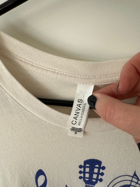 Bella Canvas Cream Graphic Tee with Red & Blue Guitar Motif - Picture 2 of 4